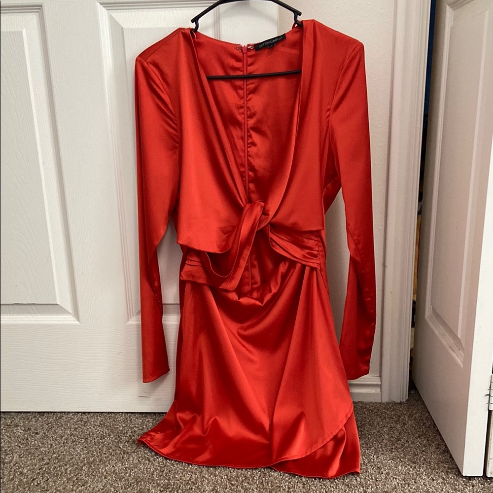 Cotton Candy Vibrant Red Long Sleeve Dress